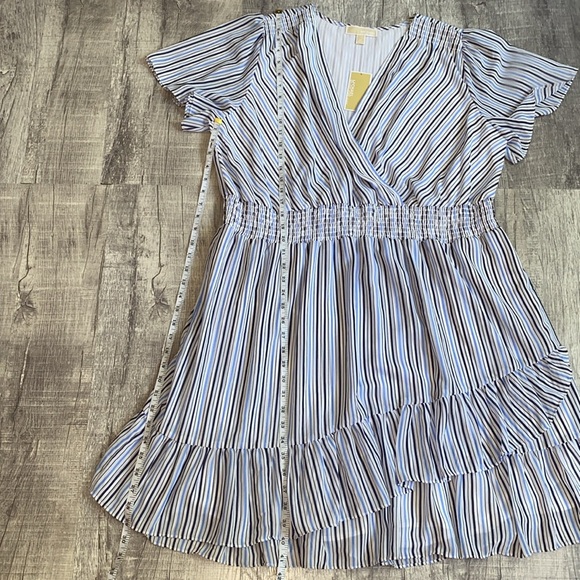 Michael Kors Blue and White Striped Faux Wrap Dress - Picture 4 of 6